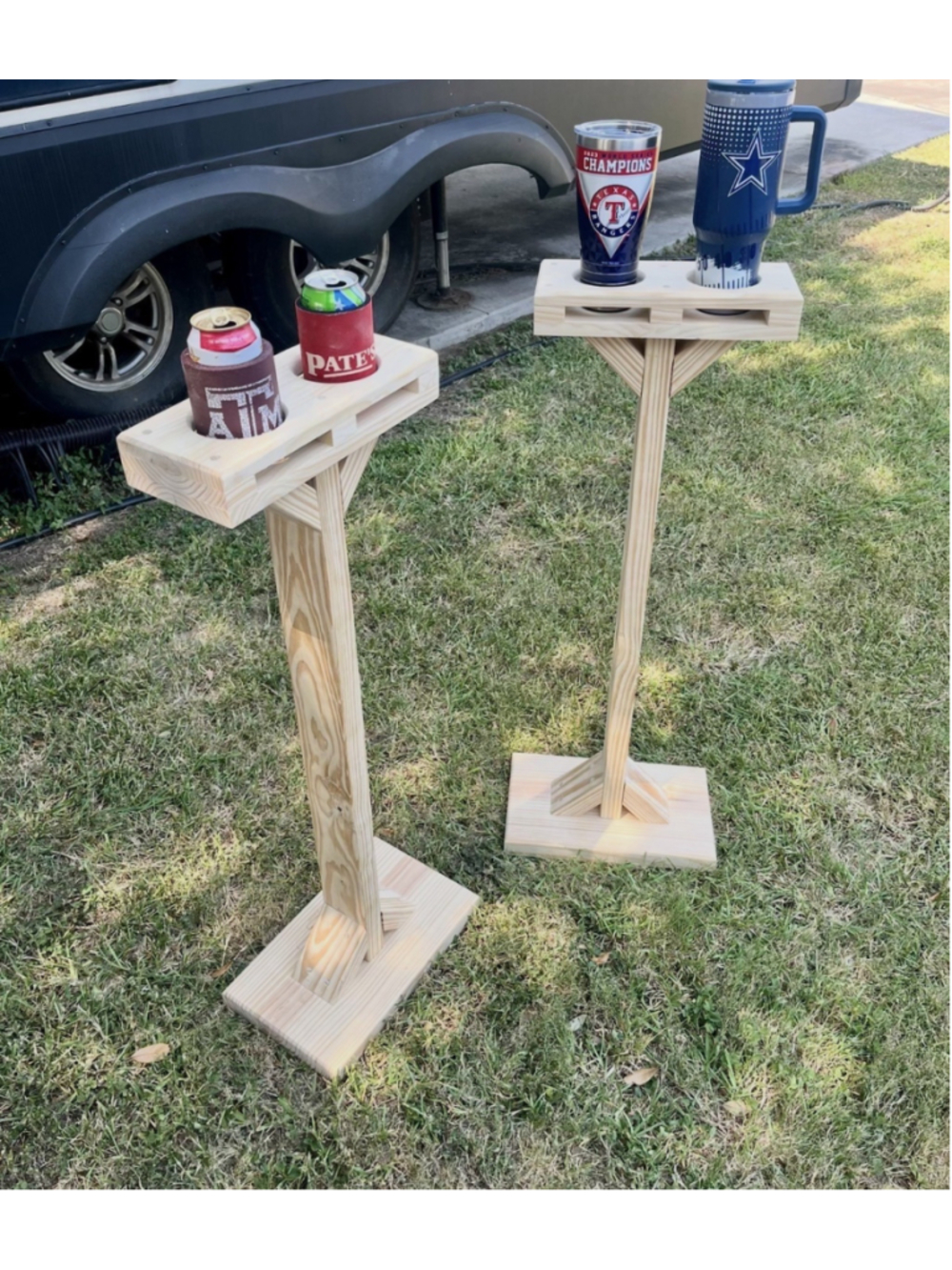 Texas Two-Step Drink Stands – Handmade Rustic Wooden Tailgate Tables